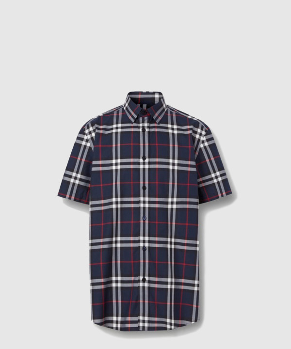 [BURBERRY-버버리]쇼트 슬리브 체크 코튼 포플린 셔츠 80208721