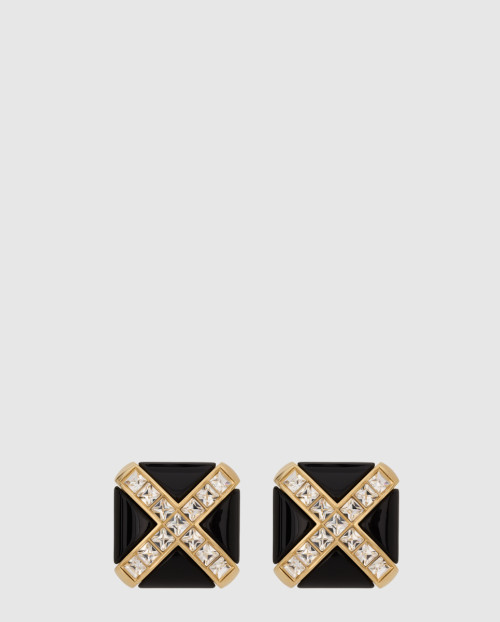 [SAINT LAURENT-생로랑]레진과 메탈 소재의 크리스탈 크로스 이어링 805022