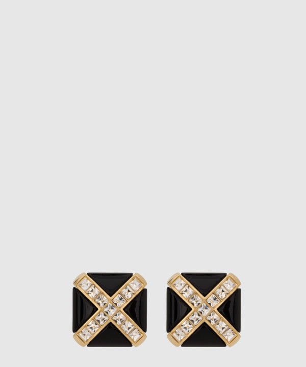 [SAINT LAURENT-생로랑]레진과 메탈 소재의 크리스탈 크로스 이어링 805022
